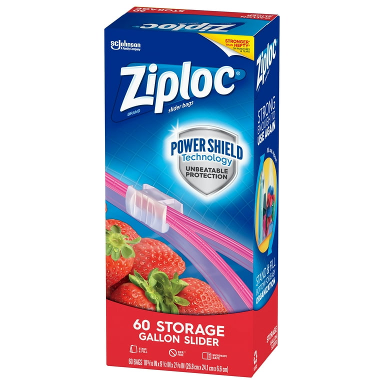 Ziploc® Brand Slider Storage Bags with Power Shield Technology, Gallon, 60  Count