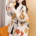 thumbnail image 4 of Wang6 Women Plus Size Long Cardigans Sweaters Trendy Long Sleeve Button Drop Shoulder Knit Sweater Coat Fall Open Front Floral Jacquard Outwear Tops with Pocket White One Size, 4 of 5