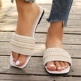thumbnail image 2 of KIJBLAE Women's Beaded Open Toe Sandals Summer Pearl Decor Flat Beach Shoes Slip on Sandals Ladies Slides Flip Flops White 40, 2 of 6
