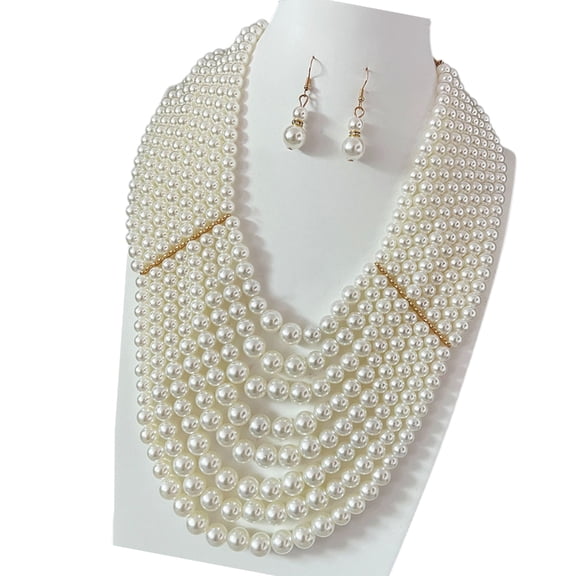 Modern Imitation Pearls Necklace Earrings Set Vintage Inspired Jewelry Fashion
