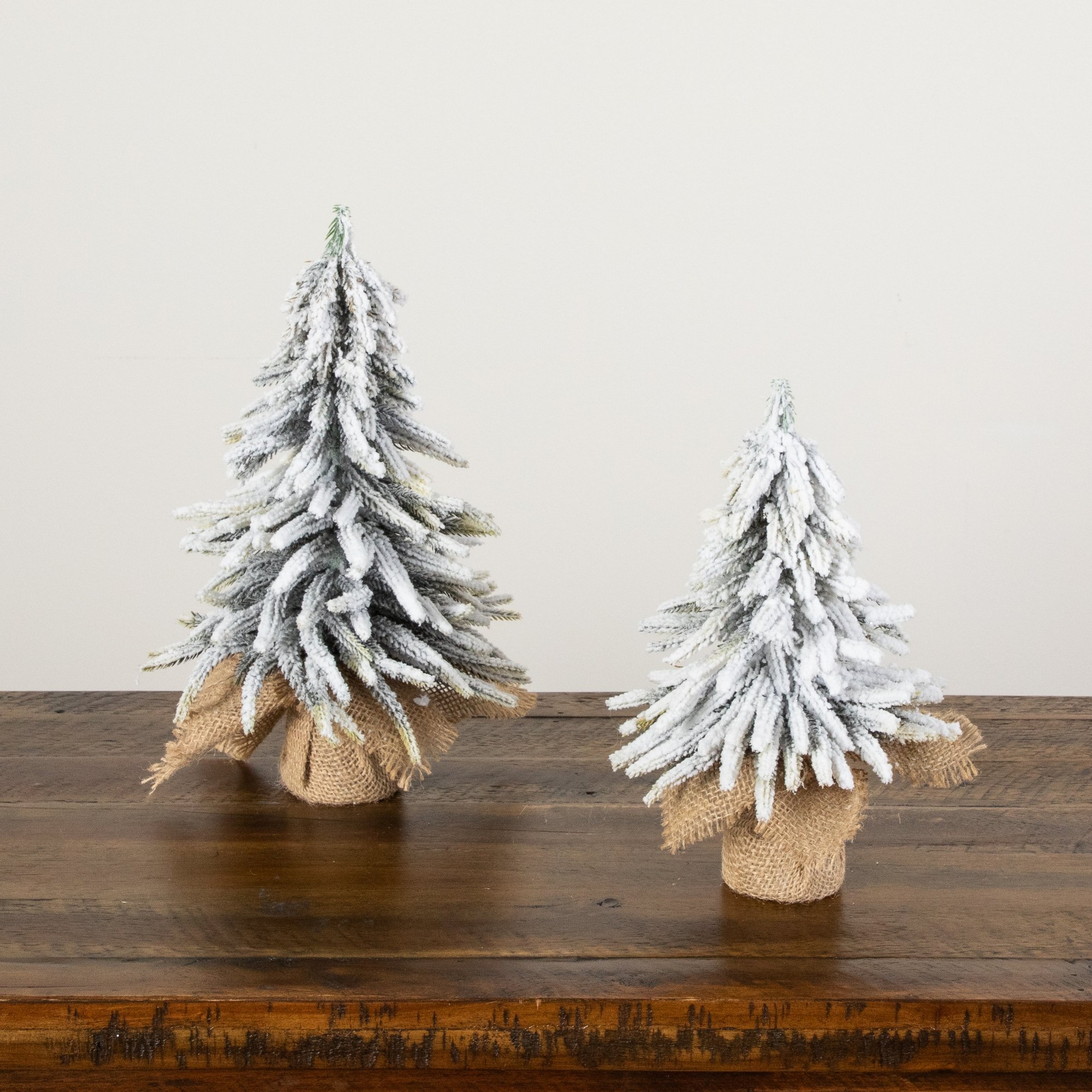 10in. and 13in. Artificial Mini Flocked Christmas Tree with Burlap Base - Set of 2