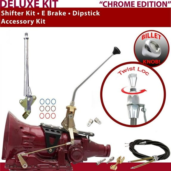 American Shifter 700R4 Shifter Kit Chrome 12 in. E Brake Cable Clevis Dipstick for F13AA