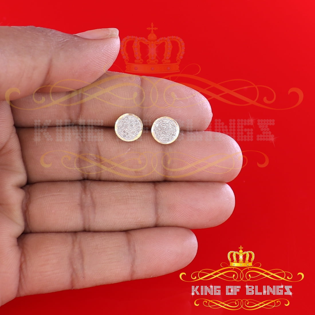 King of Bling's 925 Yellow Silver Hip Hop 0.15ct Diamond For Men's & Women's Round Stud Earrings