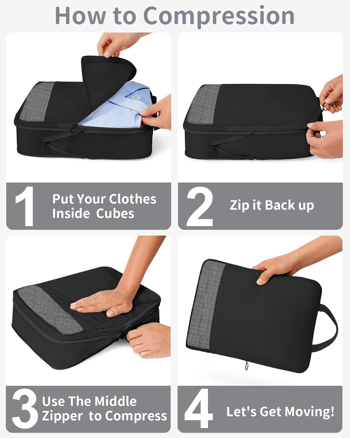 Compression Packing Cubes 11 Set, Suitcase Organizers, Luggage Organizer Bags for Storage, Extendable Packing Cubes for Travel Compression, Travel Essentials