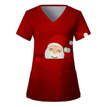 Brnmxoke Scrub Uniforms Women Cute Cartoon Print Holiday Scrubs_Tops ...