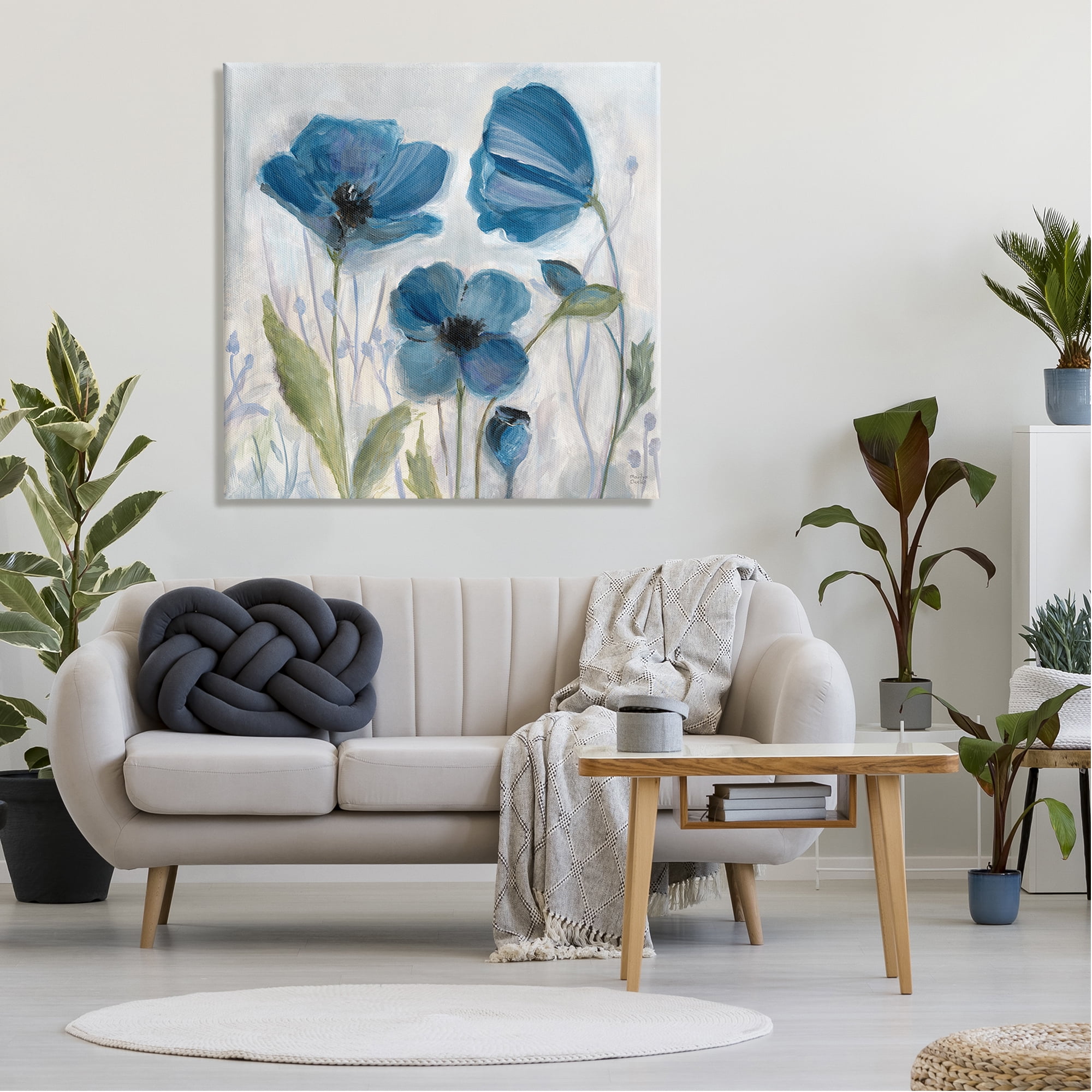 Stupell Industries Blue Garden Poppies Botanical & Floral Painting Gallery Wrapped Canvas Art Print Wall Art, 36 x 36