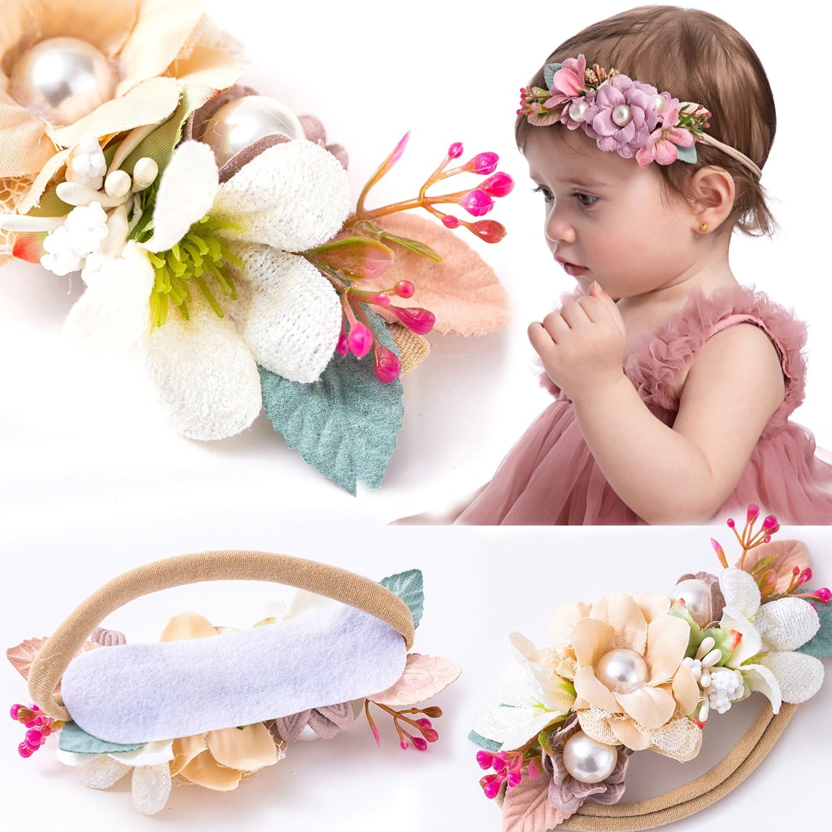 3Pcs/Set Baby Girls Infant Headband Flower Foot Elastic Band Hair Accessories 
