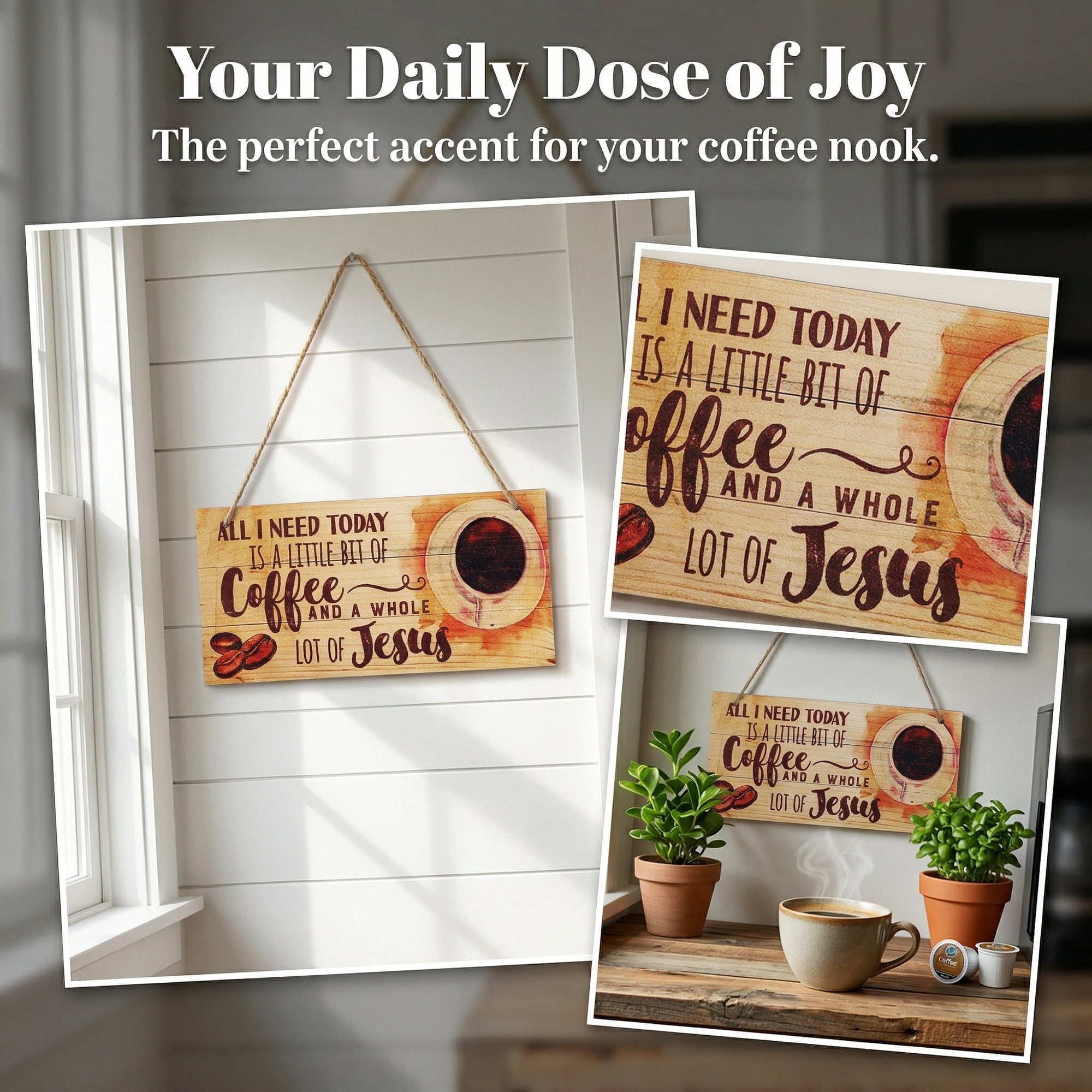 Unique Bargains Coffee Bar Sign Station Decor Rustic Wood Hanging Plaque Style G 3.9in