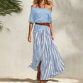 thumbnail image 5 of ClodeEU Women's 2 Piece Outfit ,Off Shoulder Ruffle Top and Striped Maxi Skirt Set with Belt Light Blue,Women's Plus L, 5 of 7