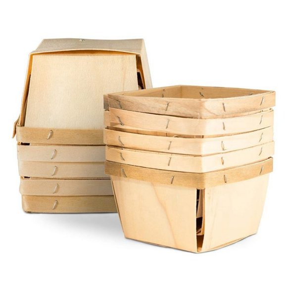 10pcs One Quart Wooden Gift Baskets ; for Picking Fruit or Arts, Crafts and Decor; Square Vented Wood Boxes