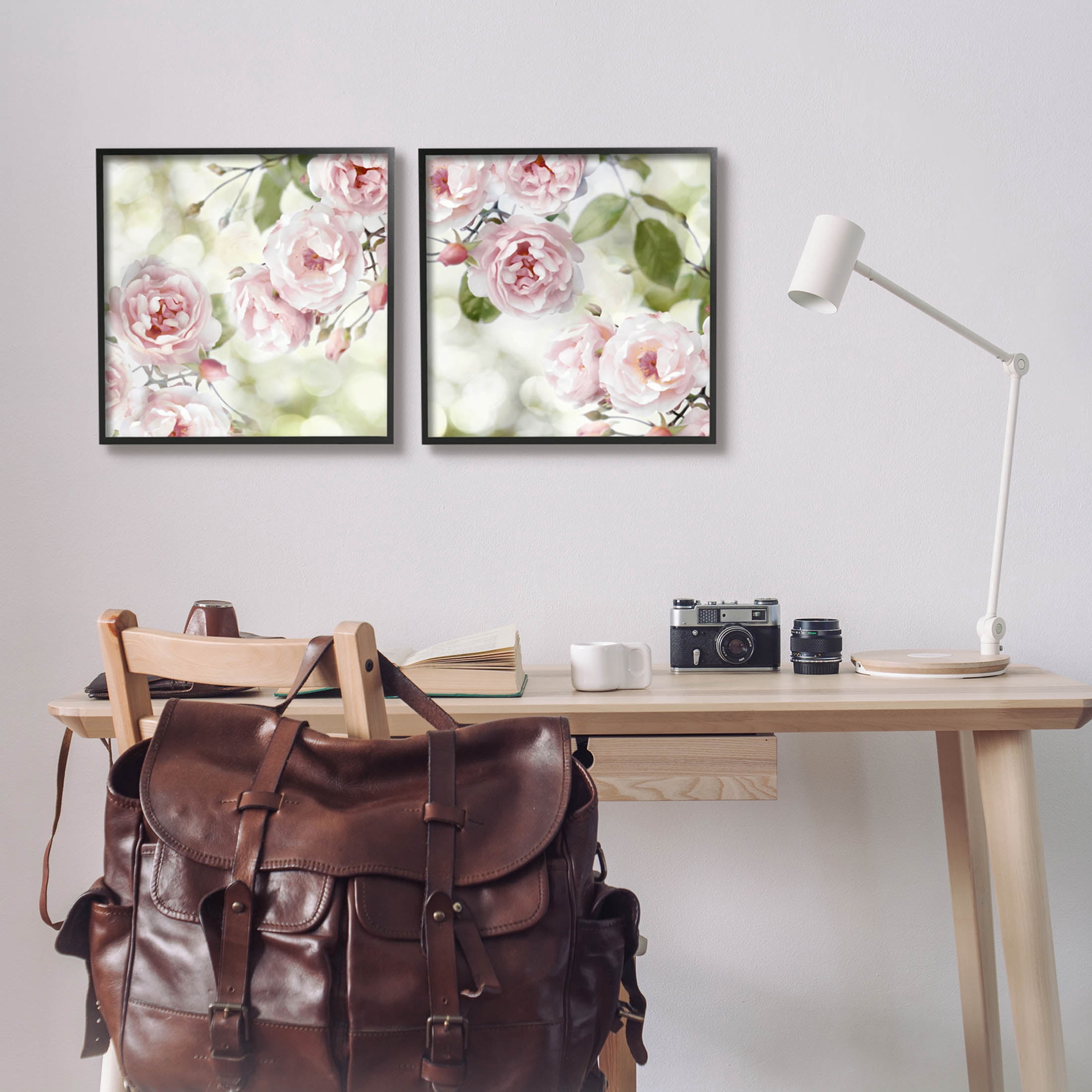 Blooming Rose Bush Floral Nature Botanical & Floral Graphic Art Black Framed Art Print Wall Art, Set of 2