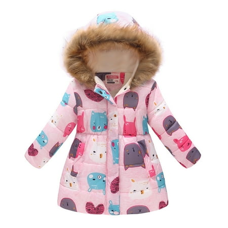 

RPVATI Child Children Kids Girls Hooded Pockets Zip Up Coat Cartoon Printed Long Sleeve Jacket Faux Fur Warm Winter Clothes 3Y-10Y