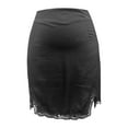 thumbnail image 4 of Women's Satin Lace Trim High Waist Split Hem Bodycon Skirt Black XL, 4 of 5