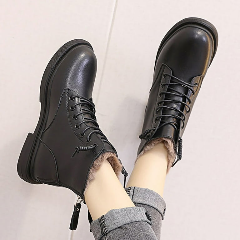 FINIWOR Women's Winter Ankle Boots - Waterproof Combat Hiking Boots With Fur Lining, Side Zipper & Non-Slip Sole 5 thumbnail image