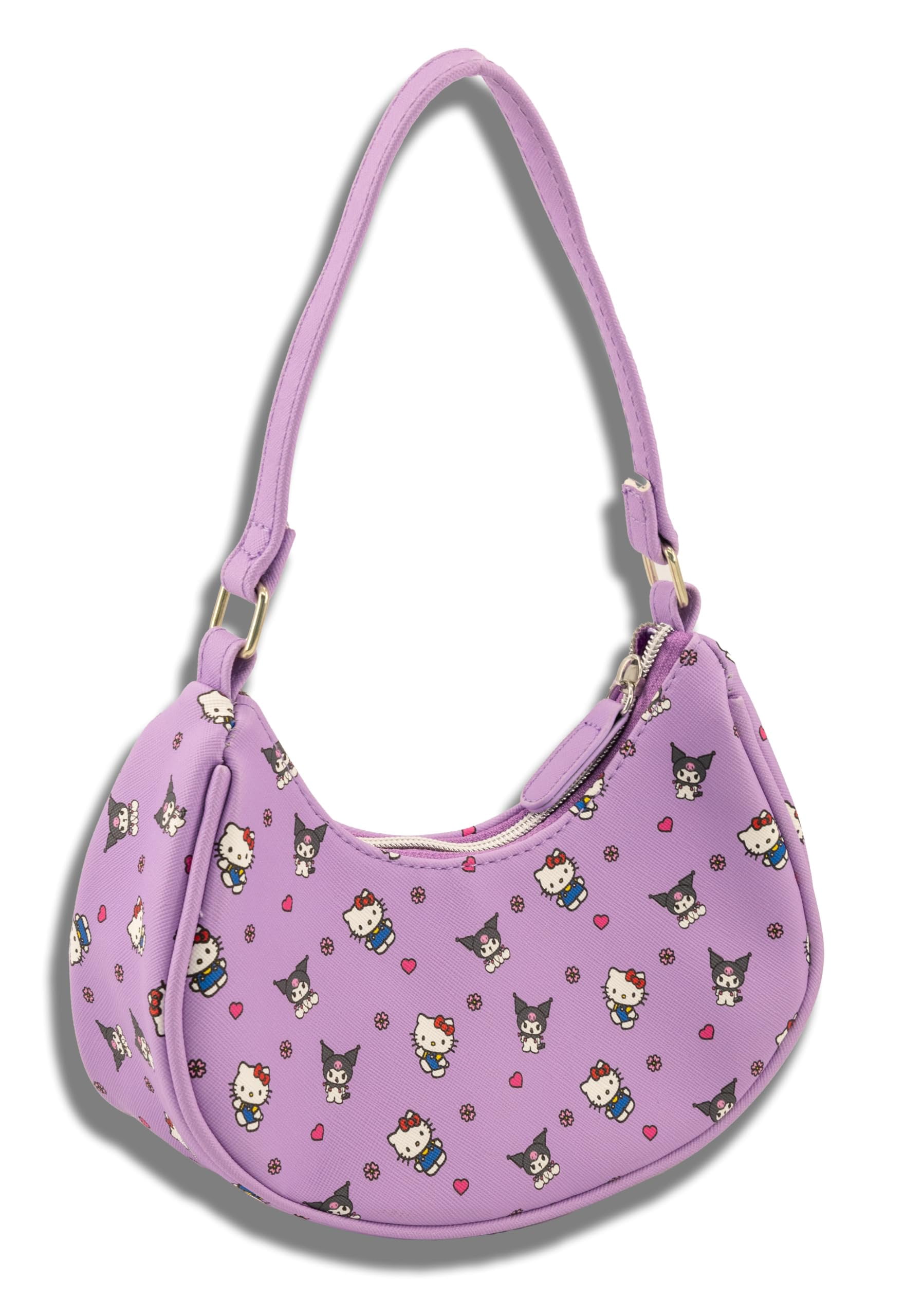 Sanrio Hello Kitty & Kuromi Hobo Handbag Purse for Girls  Crossbody Shoulder Bag with Adjustable Strap  Small PU Leather Toddler Purse, Preschool Handbag, Everyday Tote or Travel Mini Purse Ages 3+