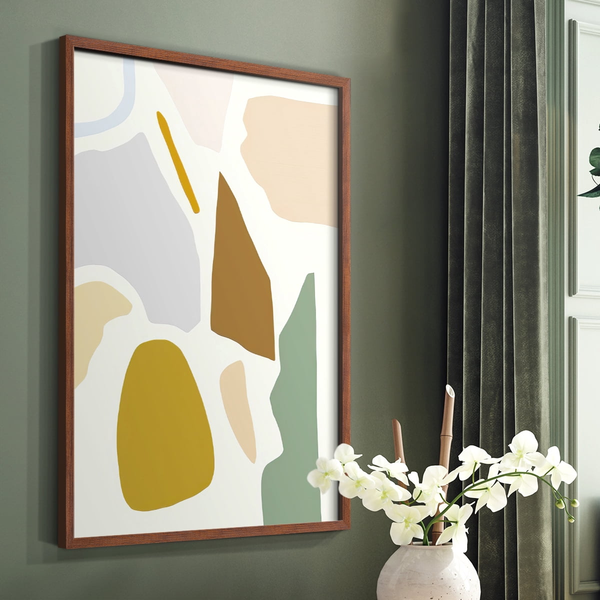 Pastel Splotches I Framed Print in Brown Solid Wood Framed Print No Nail Hanging