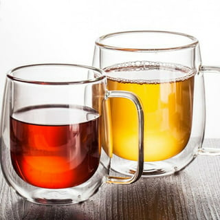 SET 2 Double Wall Clear Insulated Glasses Green Black Tea Coffee Mugs Cups  Hot/Cold B11851 