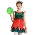thumbnail image 2 of TSSOE Big Girls Mrs Santa Xmas Dress Stripes Print Princess Tutu Dress Xmas Christmas Party Outfits with Hat Green 16, 2 of 7