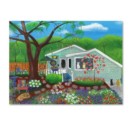 Hand Painted Mexican Folk Art - Trademark Fine Art 'Cats and Dog at Garden Folk Art House' Canvas Art by Cheryl Bartley