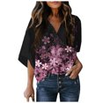 thumbnail image 1 of Camiseta de blusa estampada de manga media con cuello en V informal de verano para mujer Pompotops  hkajfhjk471461, 1 of 5