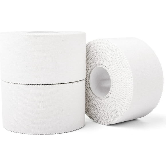(3 Pack) White Athletic Sports Tape, Heavy Duty, Easy Tear, No Sticky Residue for Athletes and Athletic Trainers (1.5in X 35ft)