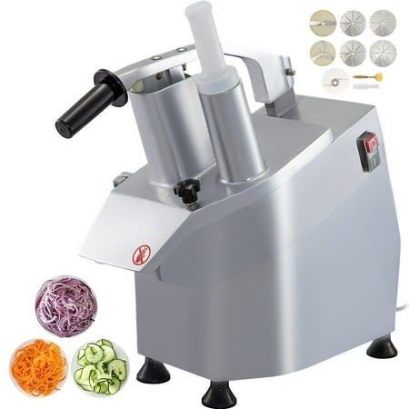110V 550W Electric Commercial Vegetable Slicer with 2 Feeding Holes, 1600 RPM, Stainless Steel Food Processor & Detachable 6 Blades for 3mm/4mm/7mm Shred and 2mm/4mm Slice