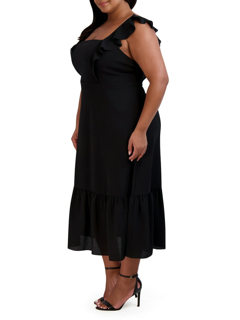 BCBG Paris women's Black Chiffon Square-Neck Midi Dress