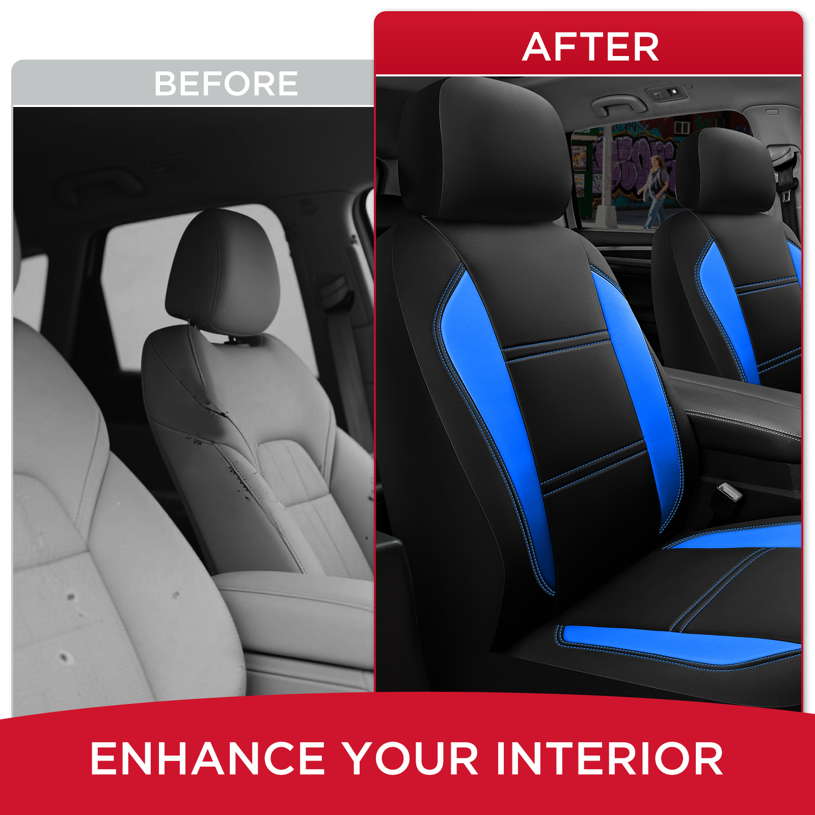 Rubbermaid Leather Car Seat,Sport-Style Car Seat Cover,Breathable,Easy to Clean,Universal Fit for Cars,Trucks and SUVs Blue