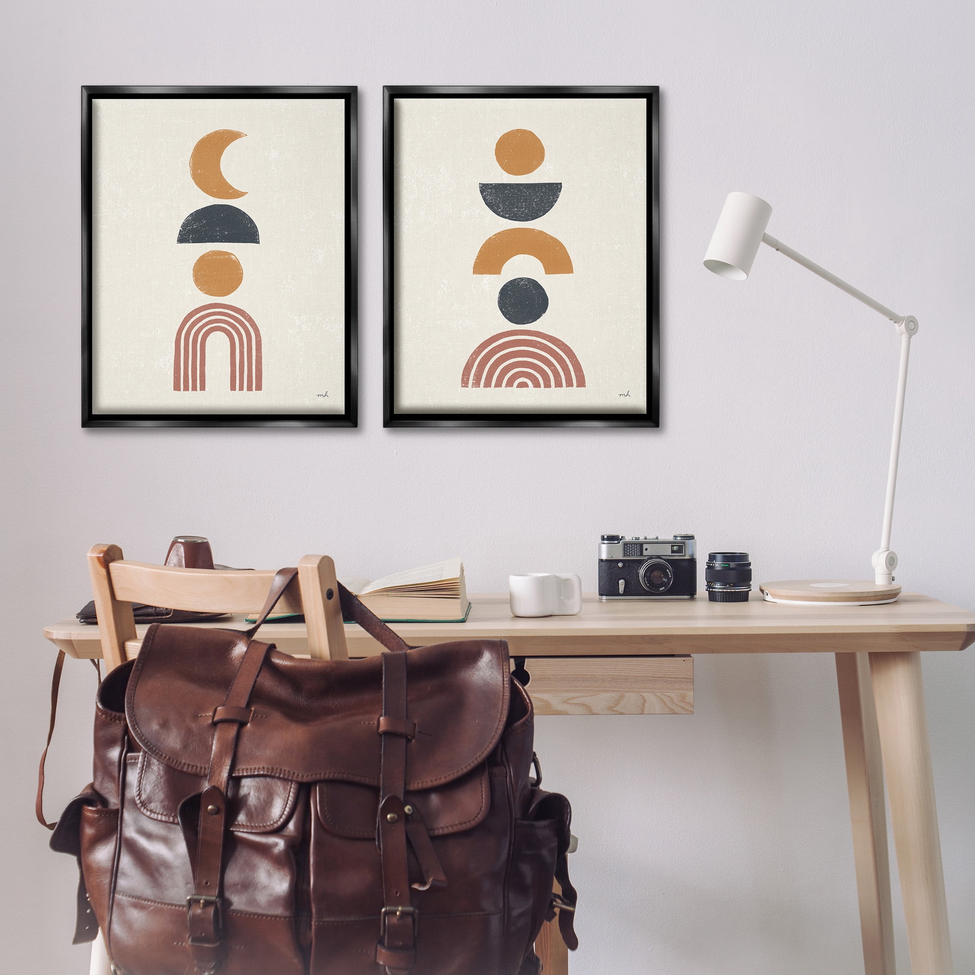 Stupell Industries Sun and Moon Bohemian Symbols Abstract Painting Black Floater Framed Canvas Art Print Wall Art, 25 x 31, Set of 2