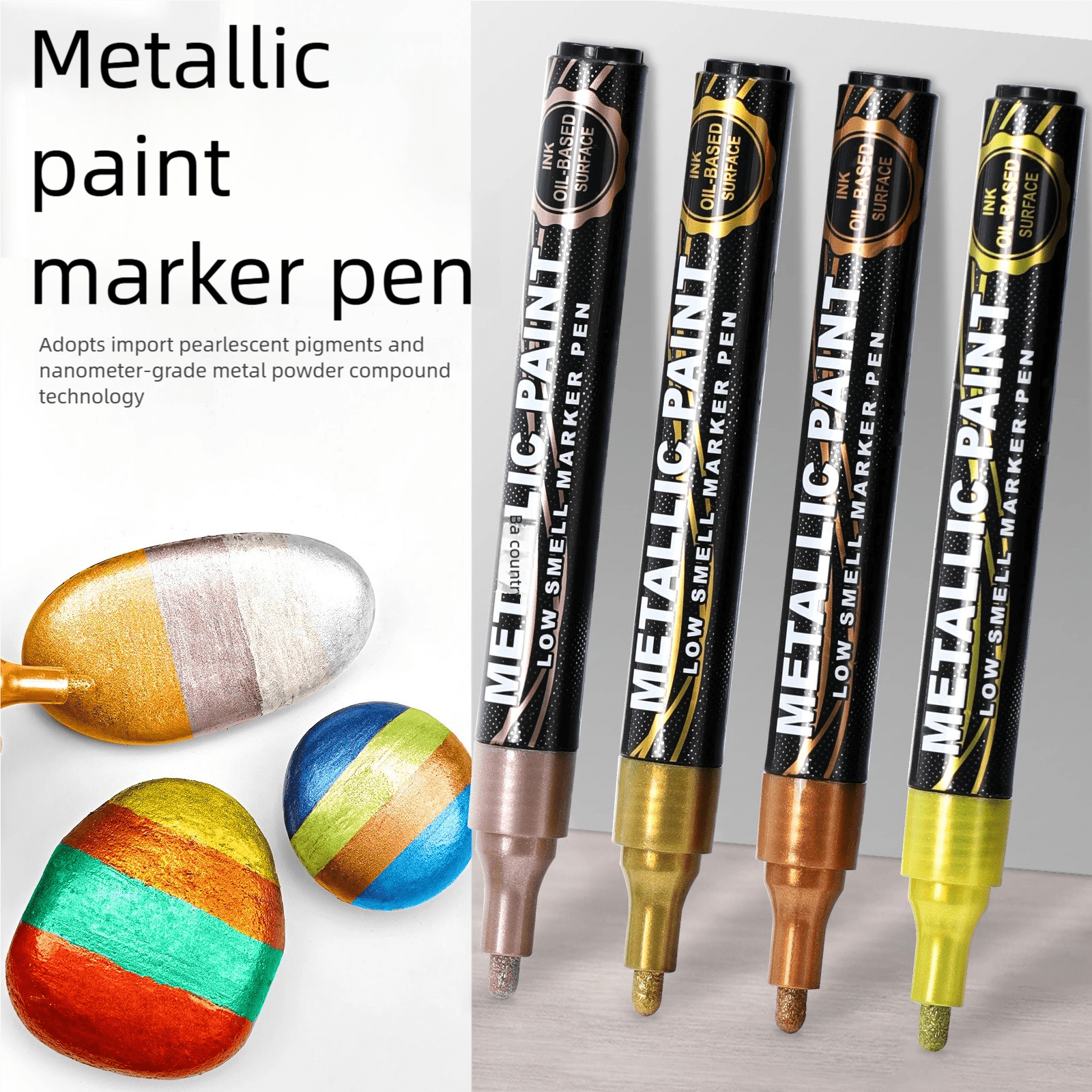 Matellic 12 Colors Nail Art  Markers， Metal Highlighter Waterproof，Car Modeling Drawing Painting Liner DIY
