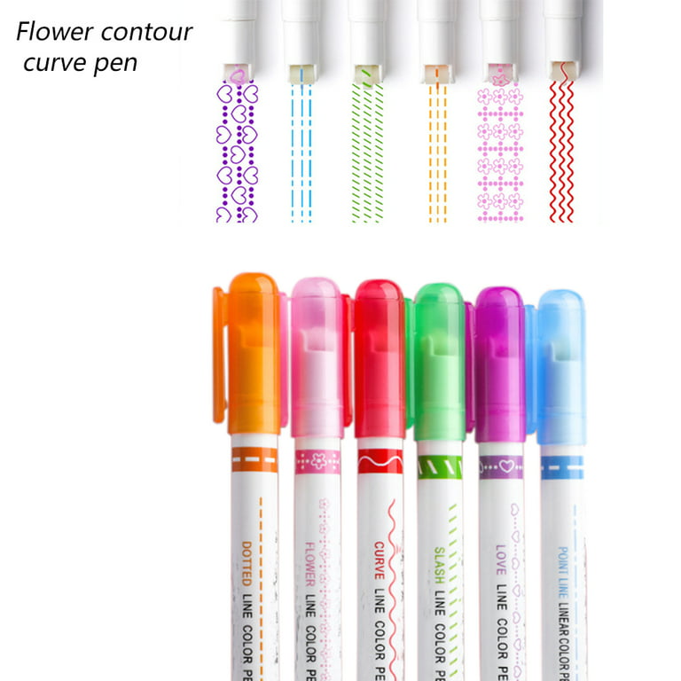 Lieonvis Colored Curve Pens for Note Taking,Tip Markers with 6 Different  Curve Shapes for Writing Journaling Note Taking Drawing Scrapbook Art  Office School Supplies 