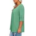 thumbnail image 4 of RYRJJ Plus Size Tops for Women 3/4 Rolled Sleeve Tunics Pleated Front Square Neck T-Shirts Dressy Casual Loose Fit Blouses, 4 of 9