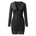 thumbnail image 1 of Vestido de mujer Ebay con escote en V profundo y manga larga, falda con destellos dorados, 1 of 6