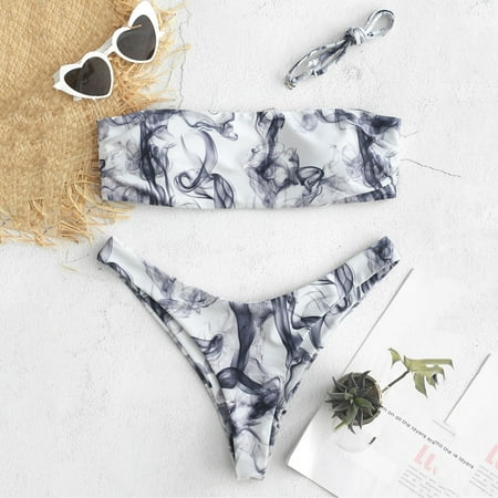 

Finelylove Swimsuit For Women Padded Sport Bra Style Bikini Multi-color M