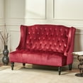 thumbnail image 3 of GDF Studio Leona Modern Glam Tufted Velvet Wingback Loveseat, Wine and Dark Brown, 3 of 8