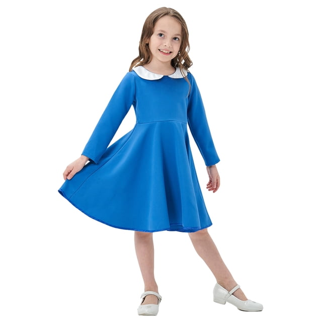 Zanarzt Robe Fille Enfants à Manches Longues Robe Fille à Manches Longues Décontractée Robe T-Shirt Vintage à Manches Longues pour Filles Bleu, 11-12 Ans