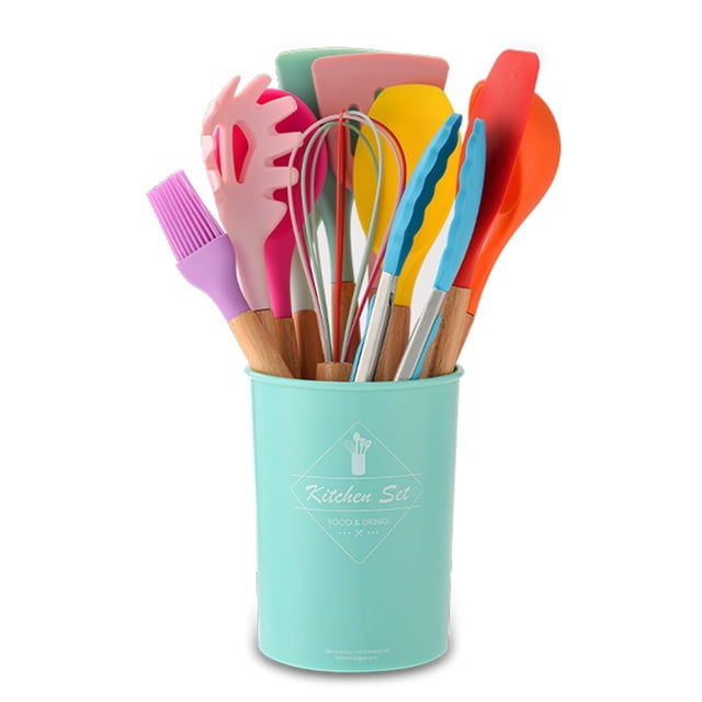 Mistaha Wooden Handle Silicone Kitchenware 11-piece set Nine-color Optional Colorful