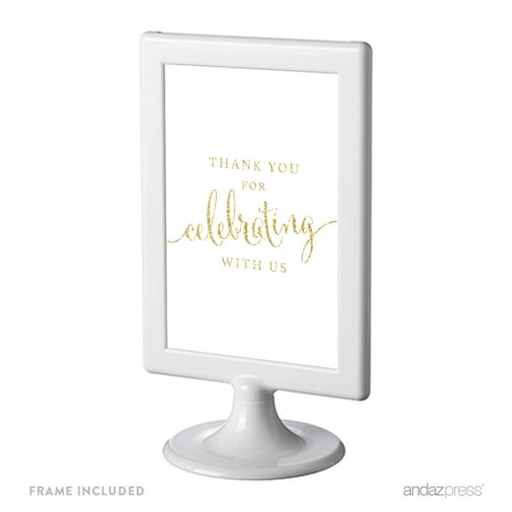 Thank You For Celebrating With Us Framed Gold Glitter Wedding Party Signs