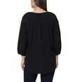 thumbnail image 3 of Nicole Miller Women's Notch Neck Raglan Sleeve Top Cotton Gauze Tunic Blouse-Black / S, 3 of 5