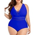 thumbnail image 2 of Rivelino Plus Size One Piece Swimsuits for Women Sexy V Neck Backless Bathing Suit Mesh Sheer Tummy Control Swimwears, 2 of 9