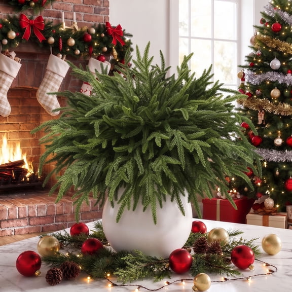 Scidweet Christmas Greenery Decorations, 16 Pcs 17" Real Touch Artificial Norfolk Pine Branches, Fake Pine Stem for Indoor Outdoor Vase DIY Wreath Garland Home Xmas Decor