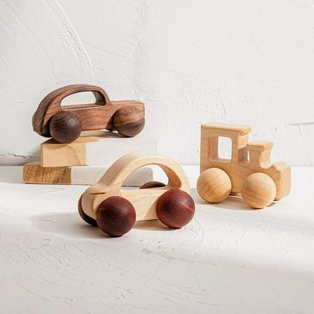 3PCS Wooden Baby Toys,Baby Grasping Toys Push Car Toys Montessori Toys Wooden Toy Vehicles,#3