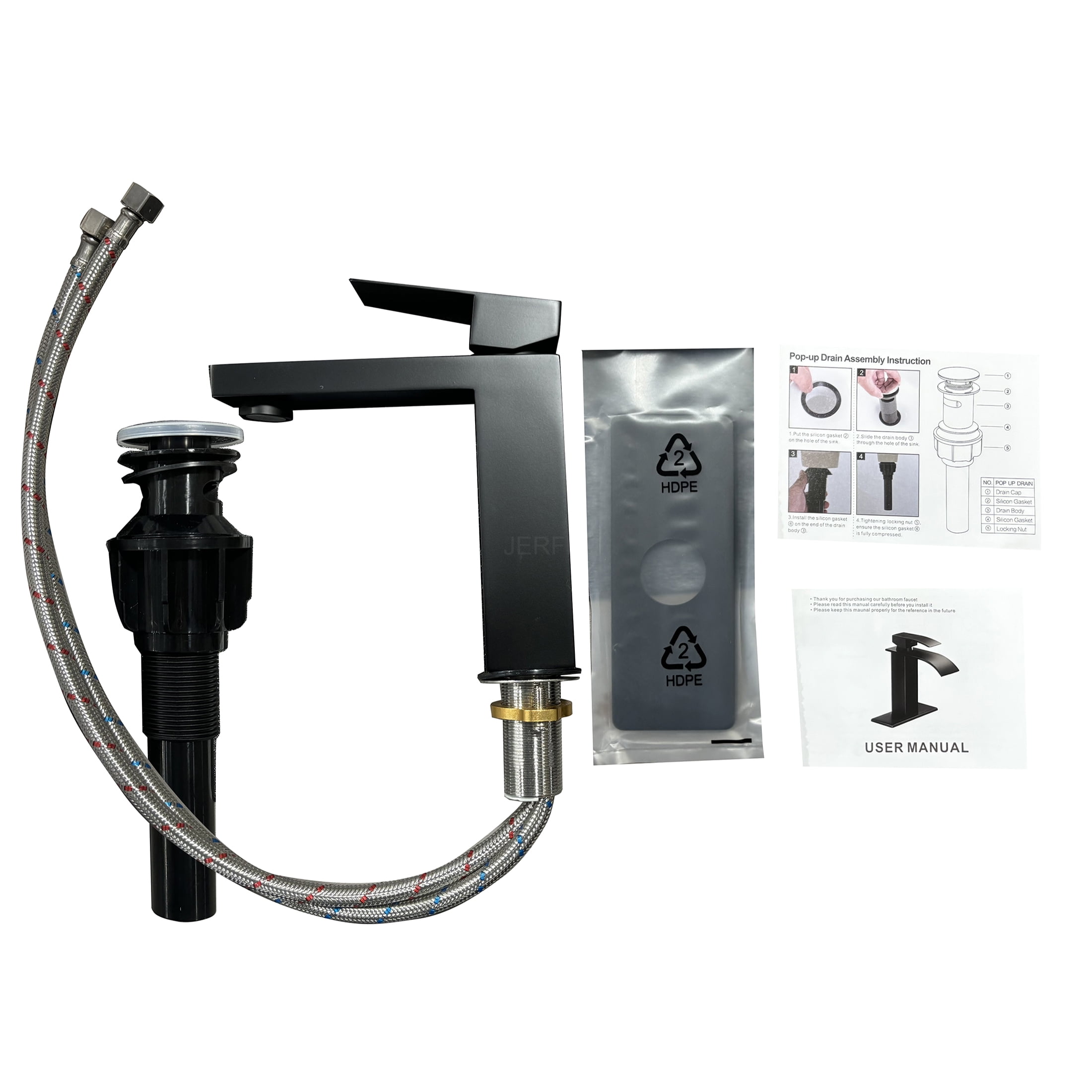 JERFIT Matte Black Bathroom Sink Faucet, Single Handle Single Hole Vessel Lavatory Faucet, Brushed Nickel Stainless Steel Bath Faucet for Vanity