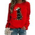 thumbnail image 1 of MAWCLOS Chandail en Molleton Femme Imprimé Chat Chandails en Molleton de Noël Manches Longues Chandail de Noël Ample Col Rond Rouge P, 1 of 2