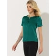 thumbnail image 3 of INSPIRE CHIC Haut en Satin Plissé à Encolure Ronde à Boutons devant pour Femme Bleu Vert P, 3 of 5