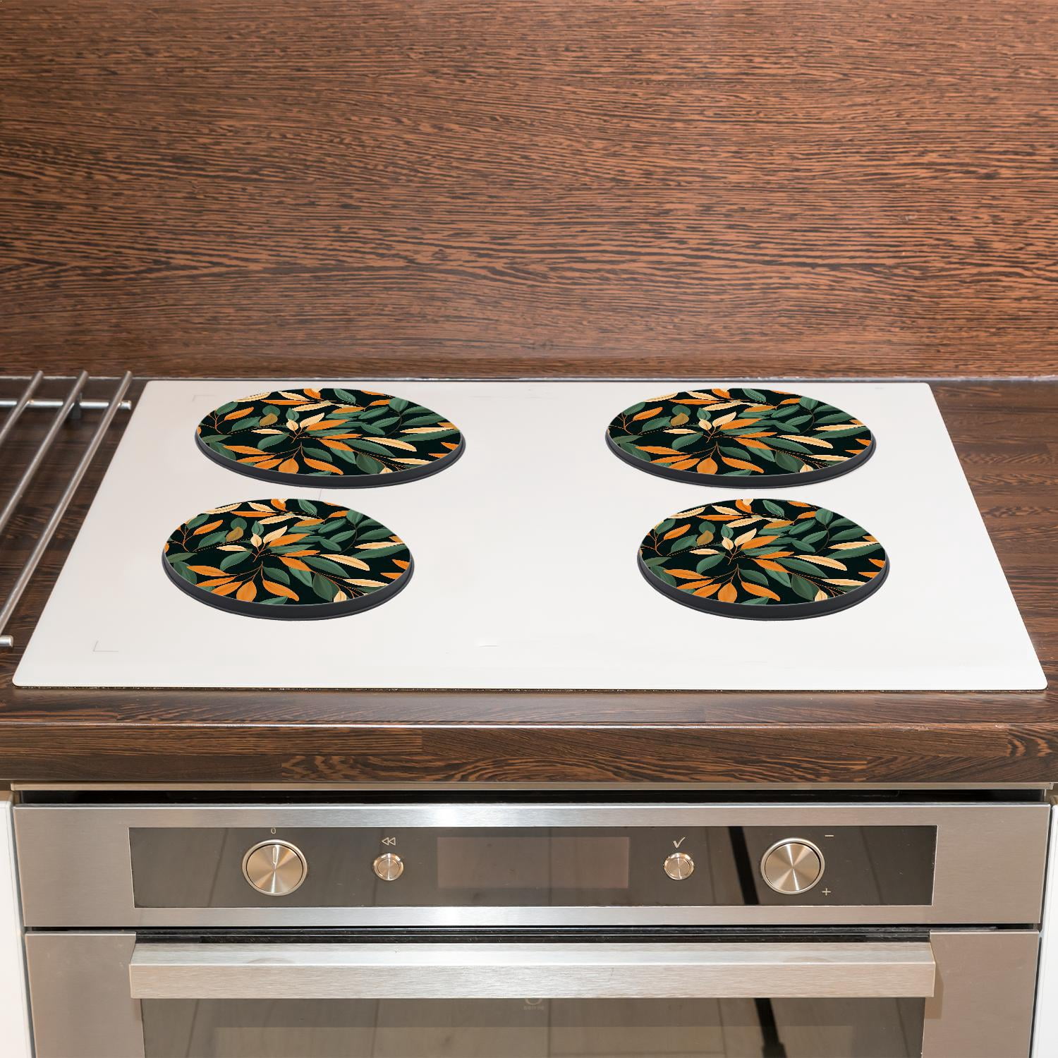 Stove Burner Covers 4 Pcs for Home Decor Cooktop Decorative ,Orange Elegant pattern, Round Electric Stove Burner Covers 8Inch And 10Inch