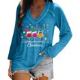 thumbnail image 2 of EchfiProm Womens Sky Blue Shirts Fall Casual Christmas V Neck Reindeer Xmas Long Sleeve T Shirts for Women, 2 of 6