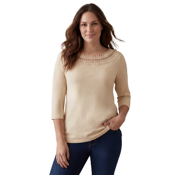 Jessica London Women's Plus Size Crochet Trim Boatneck Tunic