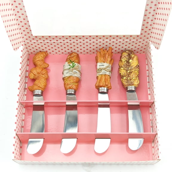 Juniland handmade bread style resin handle stainless steel cute style butter spatula 4 piece set