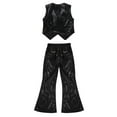 thumbnail image 4 of iEFiEL Girls Youth Two-piece Stage Performance Outfit Shiny Sequins Vest with Flare Pants Set Jazz Hip Hop Dancewear Black 13-14, 4 of 5